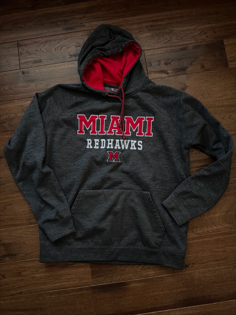 Miami Redhawks Men's Hooded Sweatshirt - Dark Gray with Red